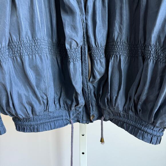 Robert Stock sz M blue 100% silk VTG 80s unique bombers Jacket - Picture 3 of 7